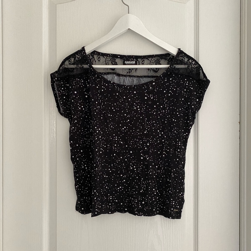 Polka Dot Crop Top with Lace Detail Size XS